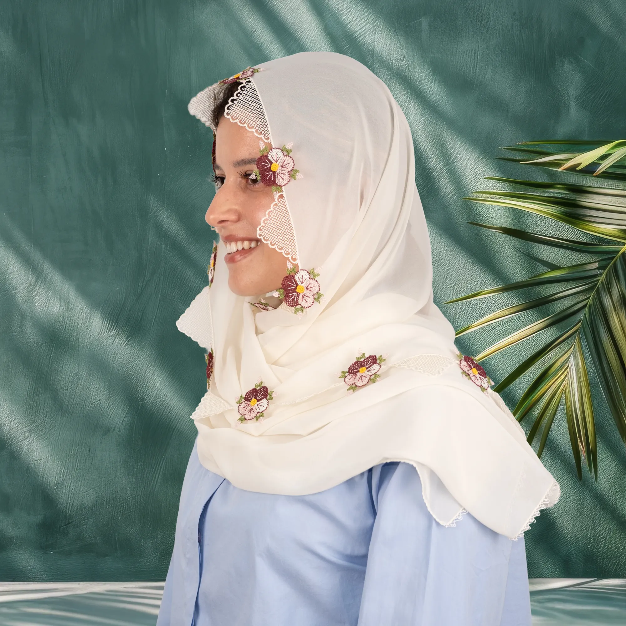 Japon Çiçeği Motifli Gönen İğne Oyası Mevlüt Örtüsü ve Tesbih Seti Resim 2